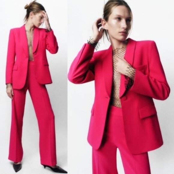 Zara tuxedo collar blazer neon fuschia sz S  BNWT - Picture 3 of 7